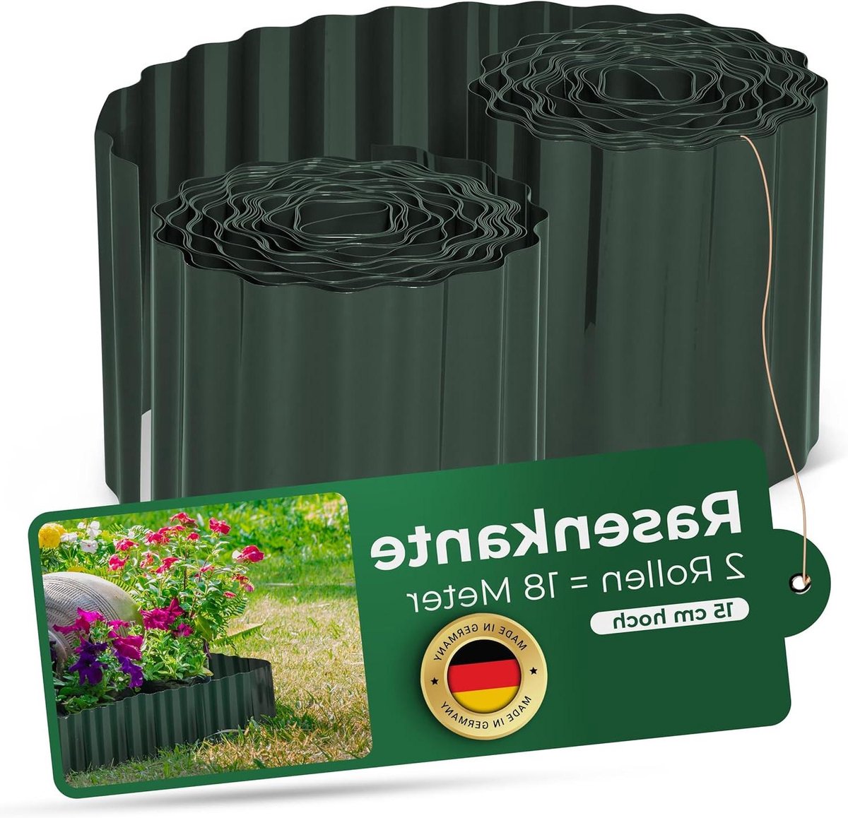 Gazonrand Kunststof - Bloembedrand Tuinrand - Tuin Afbakenen - Wortelbegrenzing - 2 x 9 meter - Groen
