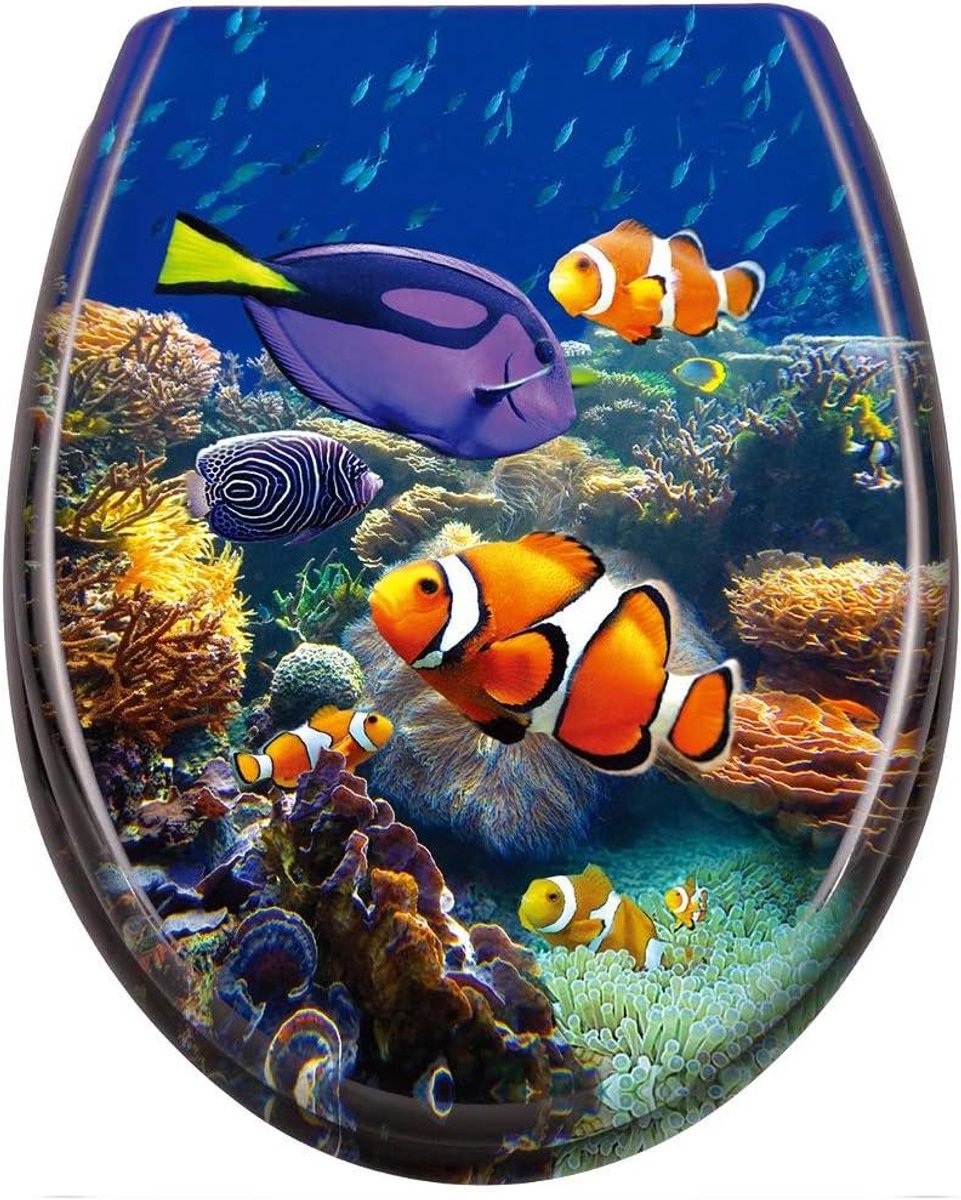 Toiletzitting met motief - WC-bril deksel - Badkamer vernieuwen - Automatische sluitfunctie - 45.5 x 38 cm - Siervissen