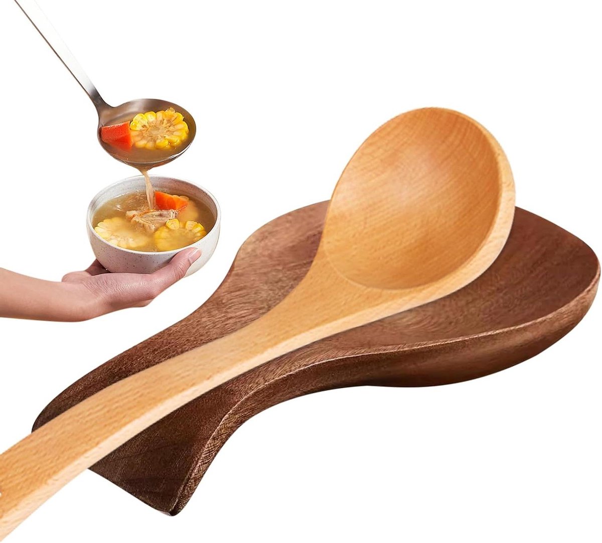 Lepelhouder Hout - Keuken Organizer - Koken aanrecht - Rustiek Design - 18 x 9 cm - Bruin