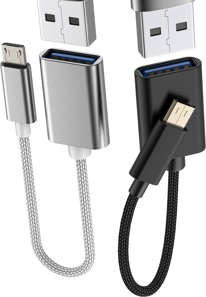 aladdien - Micro USB OTG Adapter - Snelle Datatransfer - 2-Pack - Geschikt voor Tablet en Camera - Hoogwaardige Kwaliteit - Ideaal voor Foto's en Be...
