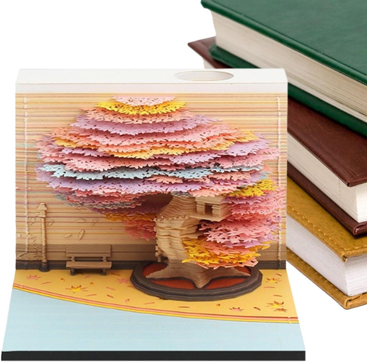 3D Memo Blok - Bureau Kalender - Dagelijkse Planning - Altijdgroen Thema - 11 x 11 x 9 cm - Multicolor