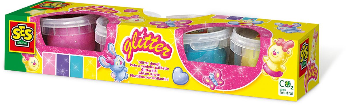 SES Creative - Glitter Klei - Glitter Kleuren (4x90g) - Vegan en Glutenvrij - Herbruikbaar - Uitwasbaar - Vanaf 2 jaar — afbeelding 3