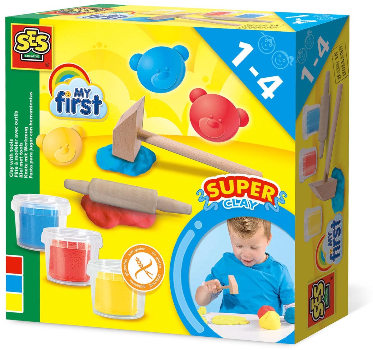 SES Creative - My First - Klei met tools - 3 kleuren - met Hamertje en Deegroller – Glutenvrije klei - Makkelijk Uitwasbaar – vanaf 1 jaar — afbeelding 3