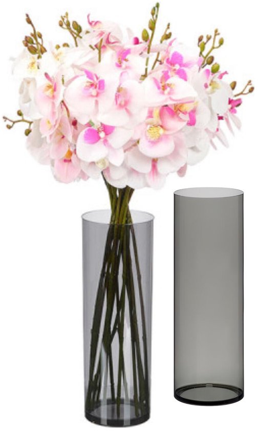 Giftdecor Bloemenvaas - 2x - smoke acrylglas - D12 x H40 cm - cilinder - boeketvaas - 4,5 liter