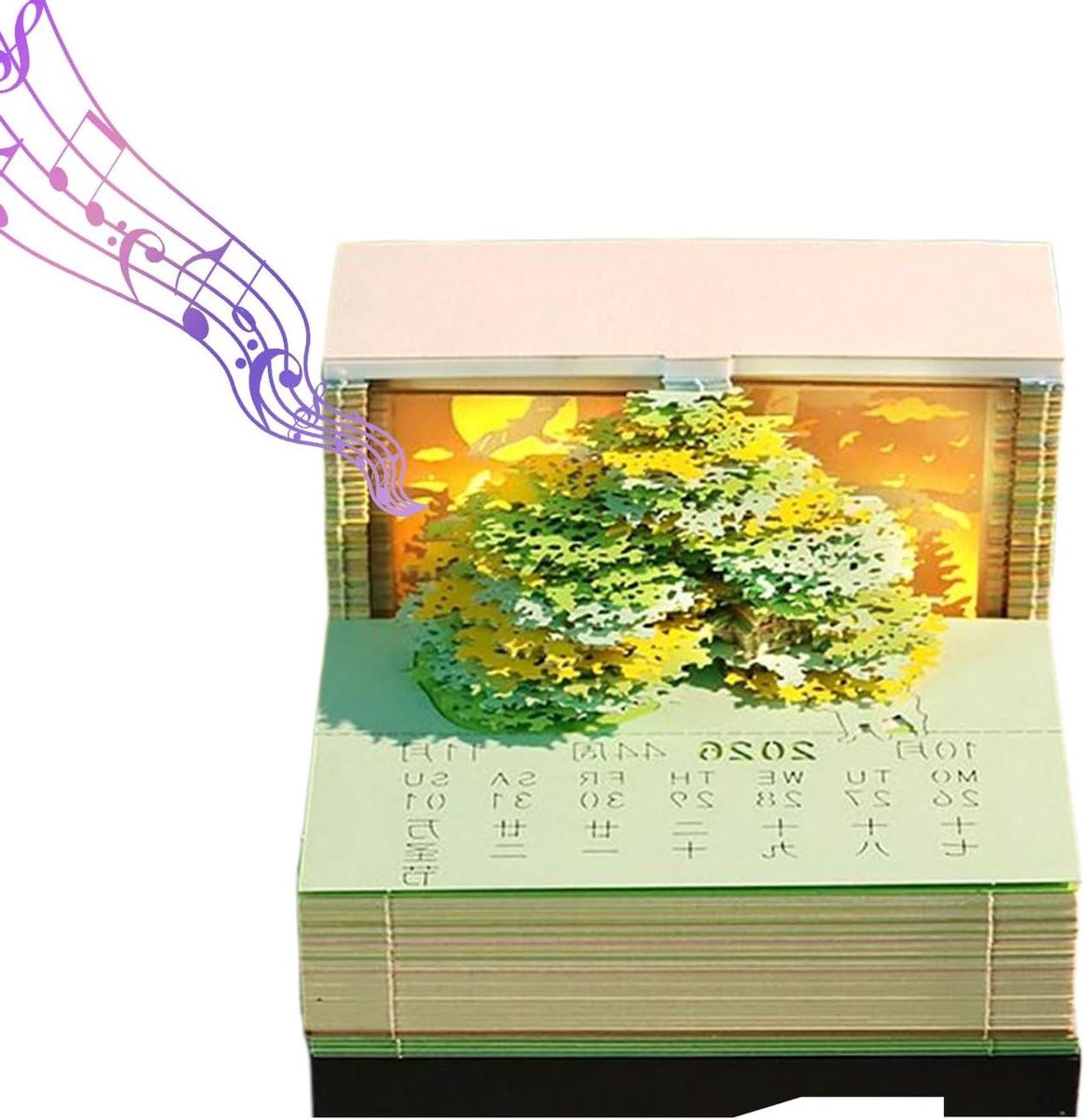 3D Notitieblok Kalender - Bureaukalender Organiser - Kantoor Organiseren - Met Muziekfunctie - 8.5 x 8.5 x 7 cm
