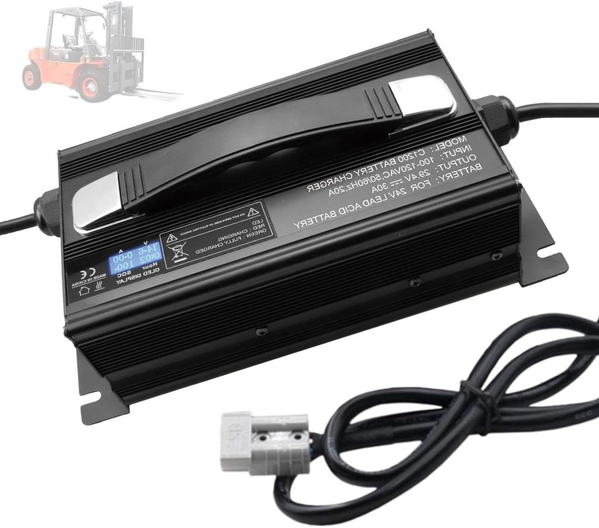 Acculader Heftruck - Slimme Lader - Accu Opladen - Automatische Uitschakeling - 265x120x90 mm - Zwart