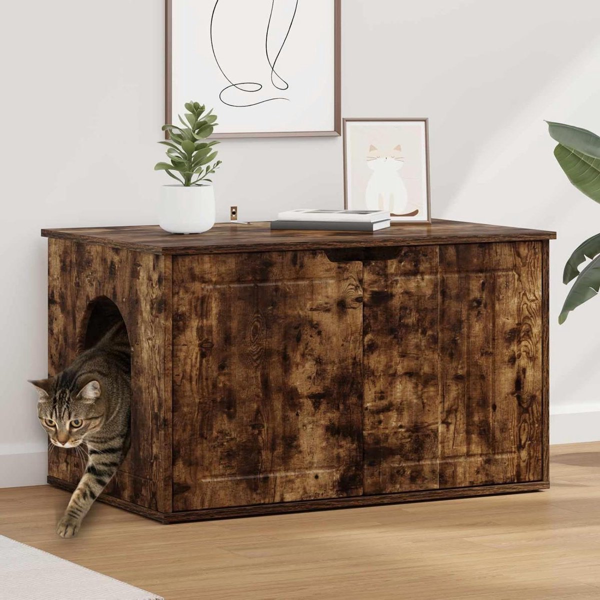 Kattenhuis - Huisdierenschuilplaats Hondenhok - Comfort voor Huisdieren - Modern Design - 85 x 55 x 535 cm - Gerookt Eiken
