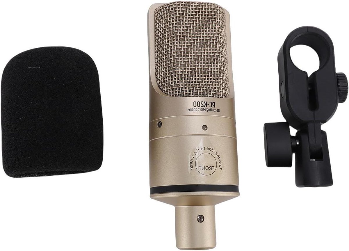 Condensatormicrofoon - XLR Microfoon - Studio Opnames - Volledig Metalen Constructie - 23 x 18 x 9 cm - Goud