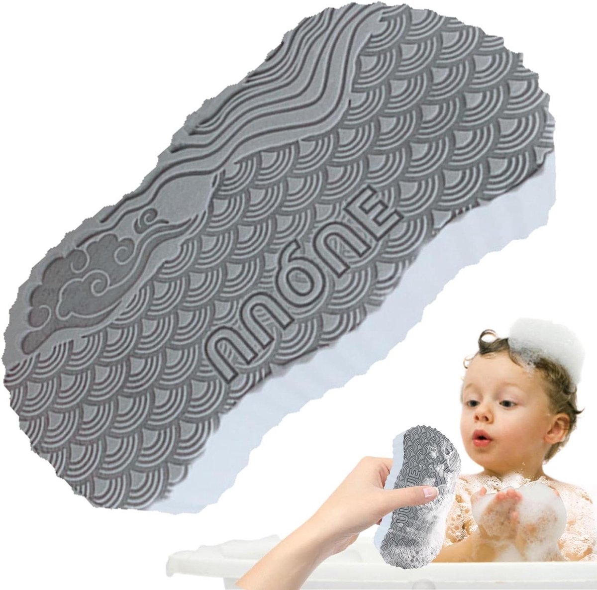 Douchespons Kinderen - Bad Spons - Hygiënisch Wassen - Dubbele Textuur - 14x7x3 cm - Grijs