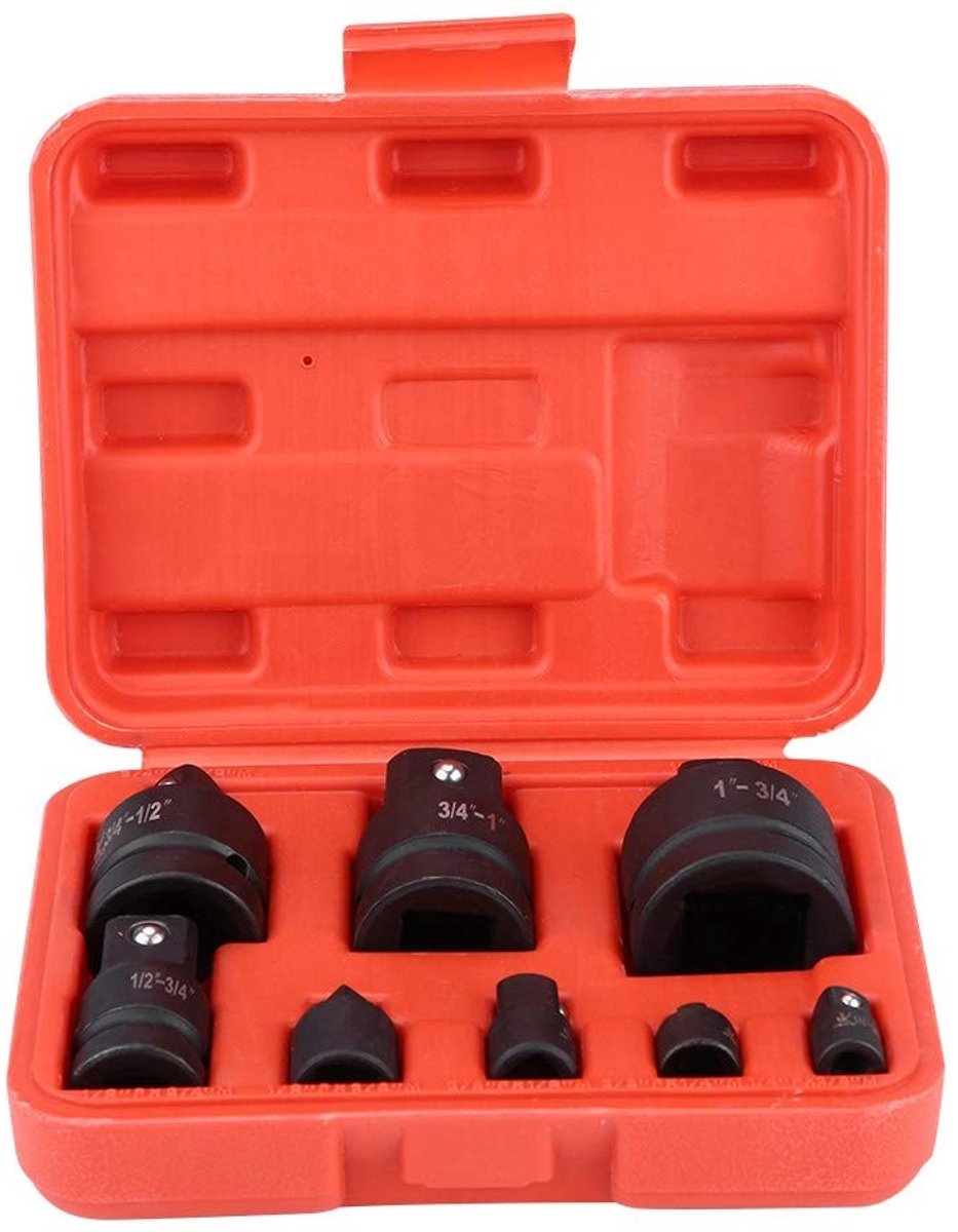 aladdien - 8-Delige Slagadapter Set - Dop Converter - Draagtas - Zwart - Impact Mechanisme - Ideaal voor Klussen - Kunststof Behuizing