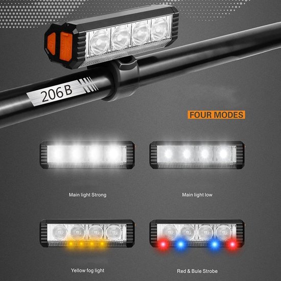 VHV - Fietsverlichting USB Oplaadbaar - LED Koplamp Fiets voor Nacht Rijden - 4 lichtstanden, powerbank functie - voor Mountainbike, Racefiets, Stadsfiets, E-bike en Woon-Werkverkeer — afbeelding 4