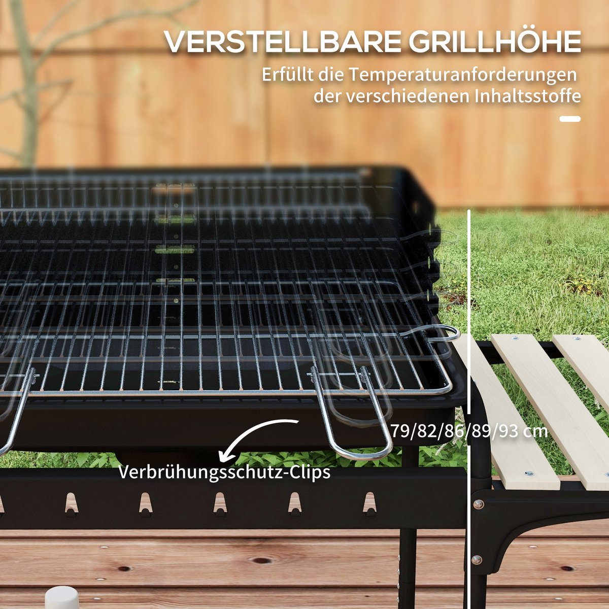 Houtskoolbarbecue van metaal BBQ-smoker met wielen, in hoogte verstelbaar grillrooster, houtrek 103x47x95 cm Zwart – foto 6