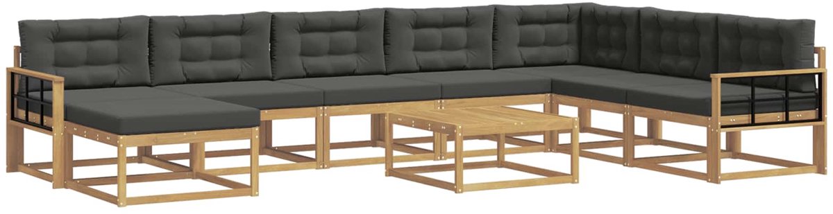 vidaXL Buiten - bank - set - 9 - st - 8-zits - Wit - en - antracietkleurig Wit en antracietkleurig
