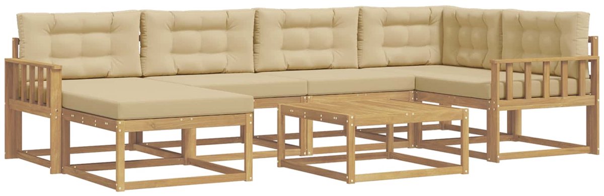 vidaXL Buiten - bank - set - 7 - st - 6-zits - Wit - en - Beige Wit en Beige