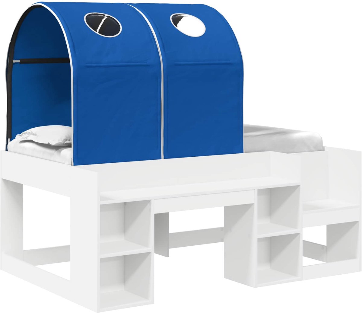 vidaXL Bed - met - Tunnel - met - plank - 3 - st - Wit - en - Blauw - Bewerkt - hout Wit en blauw