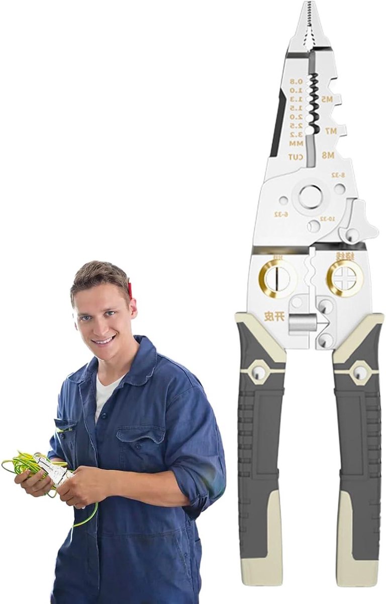 Striptang Elektrische Kabels - Precisie Tang - Elektrisch Werk - 21 Functies - 21 cm - Grijs