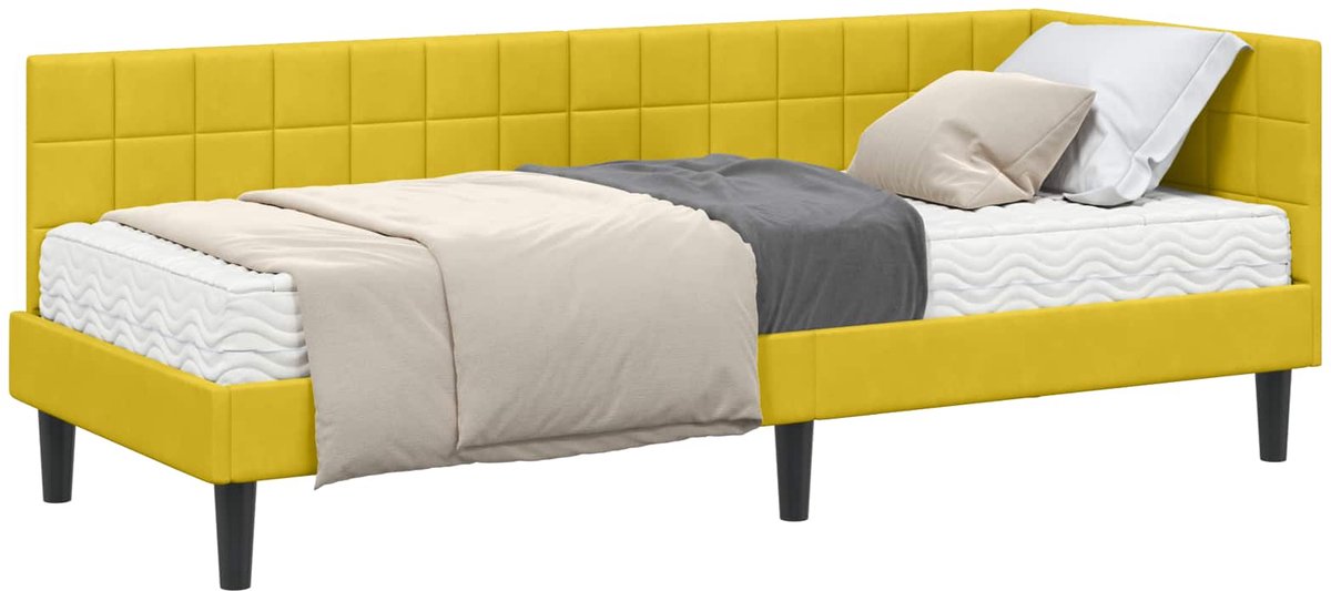vidaXL Hoekbedframe - met - Matras - 2 - st - Geel - 80 - x - 200 - cm - Fluweel