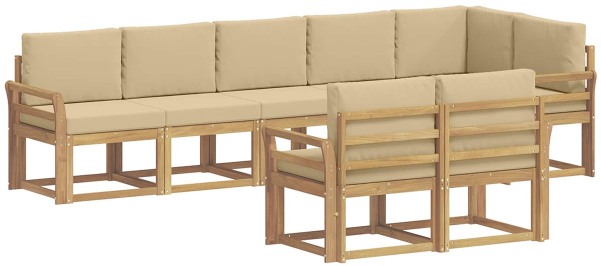 vidaXL Buiten - bank - set - 8 - st - 8-zits - Wit - en - Beige - Massief - Acacia - Hout Wit en Beige