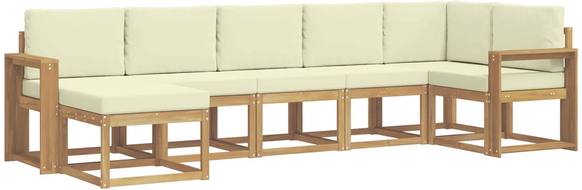 vidaXL Buiten - bank - set - 7 - st - 7-zits - Wit - en - crèmekleurig - Polyester Wit en crèmekleurig