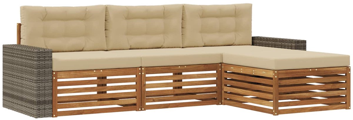 vidaXL Buiten - bank - set - 4 - st - 4-zits - Natuurlijk - en - Beige Natuurlijk en Beige