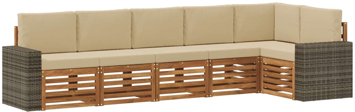 vidaXL Buiten - bank - set - 6 - st - 6-zits - Natuurlijk - en - Beige Natuurlijk en Beige