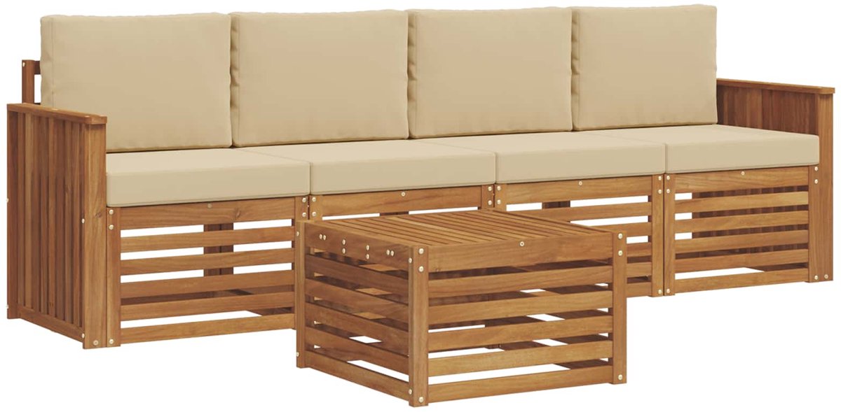 vidaXL Buiten - bank - set - 5 - st - 4-zits - Natuurlijk - en - Beige Natuurlijk en Beige