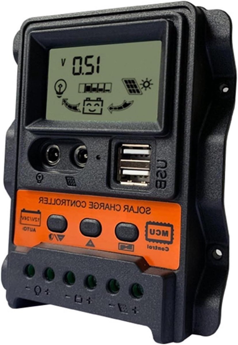 Zonne Laadregelaar - Zonnepaneel Lader Regulator - Energie Opslag - Dubbele USB LCD - 30A - Zwart