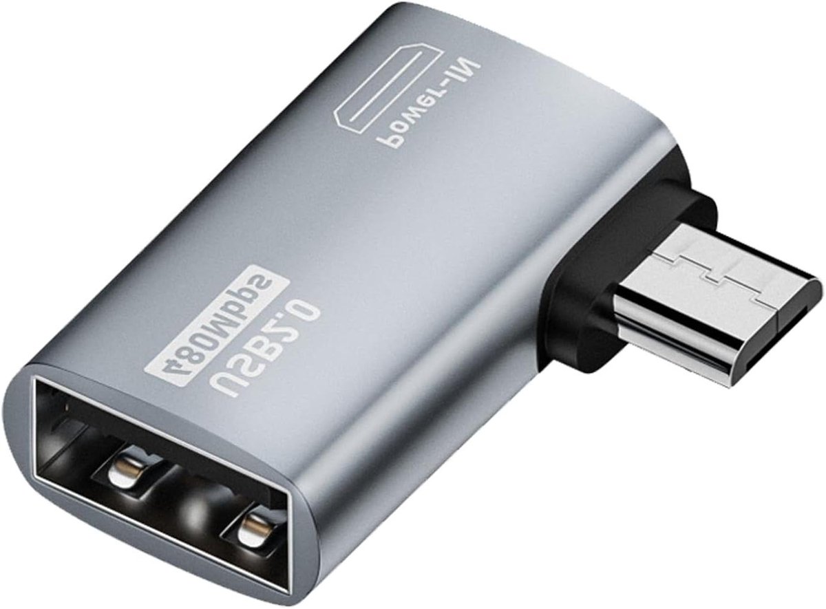 Kabeladapter Hoek - USB Adapter - Apparaten Verbinden - Aluminium Behuizing - 90 graden - Zwart
