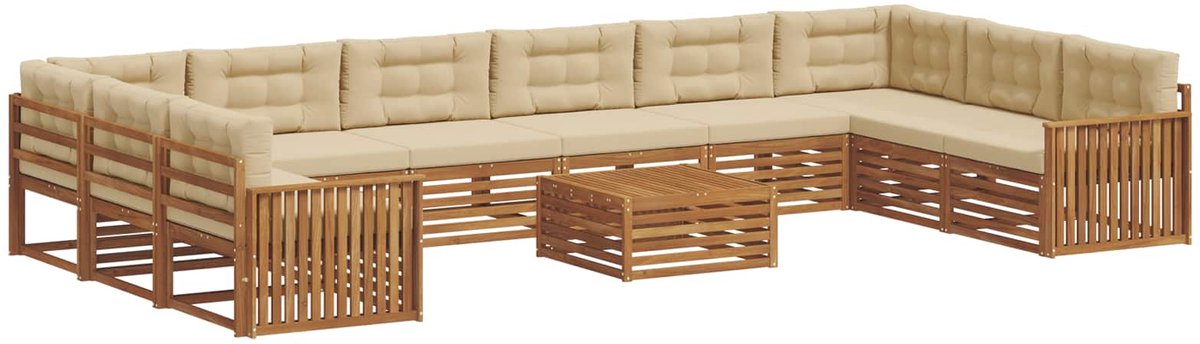 vidaXL Buiten - bank - set - 11 - st - 10-zits - Natuurlijk - en - Beige Natuurlijk en Beige