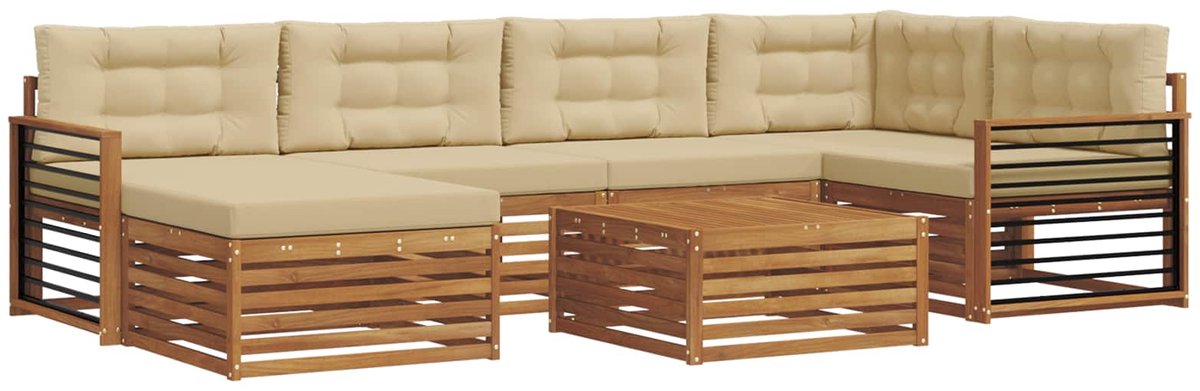 vidaXL Buiten - bank - set - 7 - st - 6-zits - Natuurlijk - en - Beige Natuurlijk en Beige