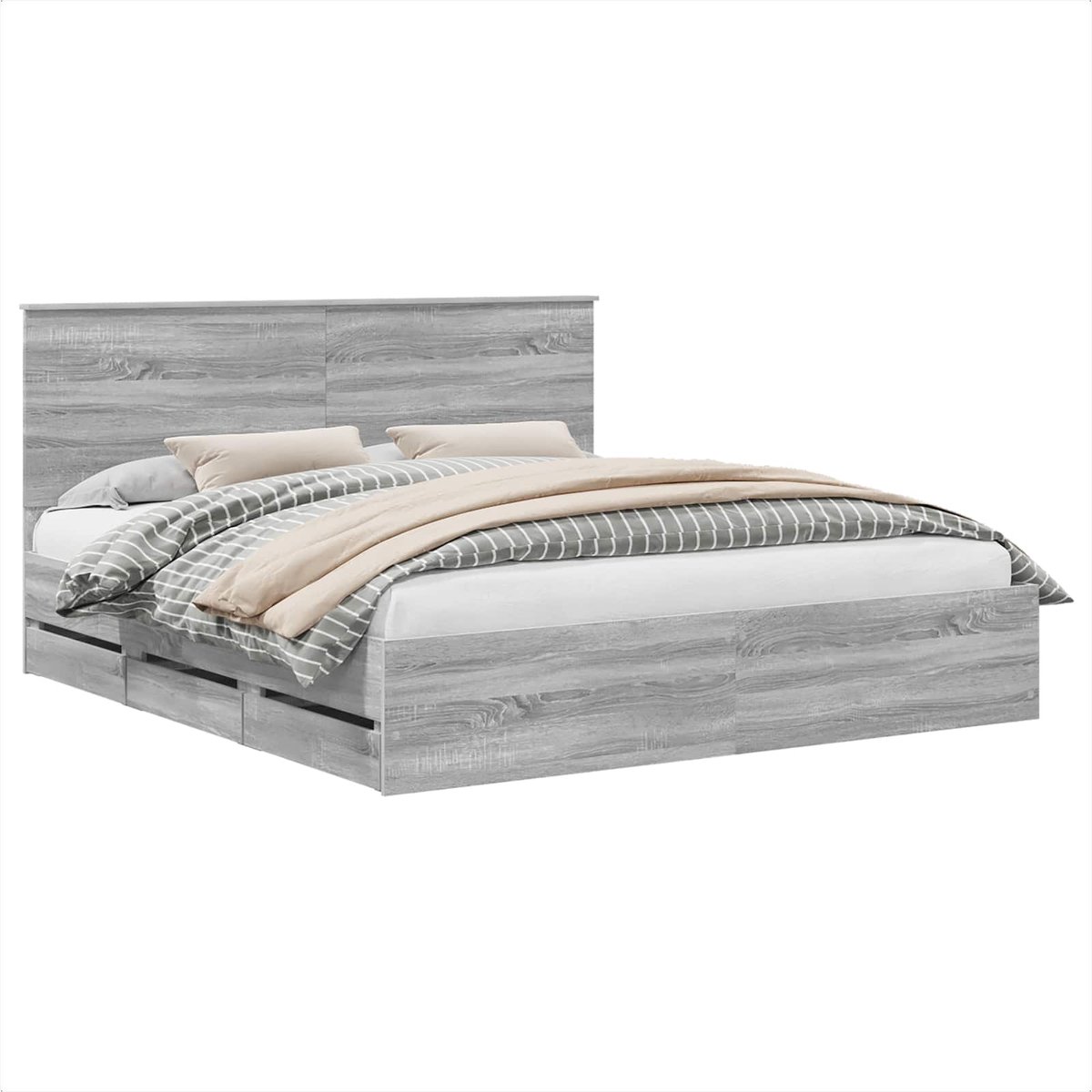 vidaXL Bedframe - met - lade - Grijs - Sonoma - 180 - x - 200 - cm - Ingenieurshout Grijs sonoma
