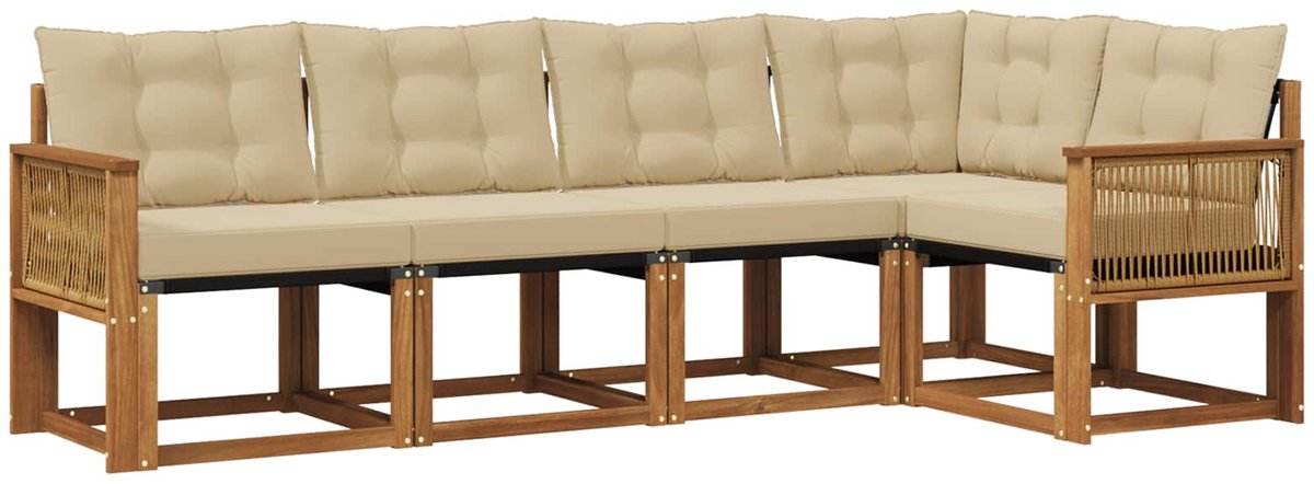 vidaXL Buiten - bank - set - 5 - st - 5-zits - Natuurlijk - en - Beige Natuurlijk en Beige