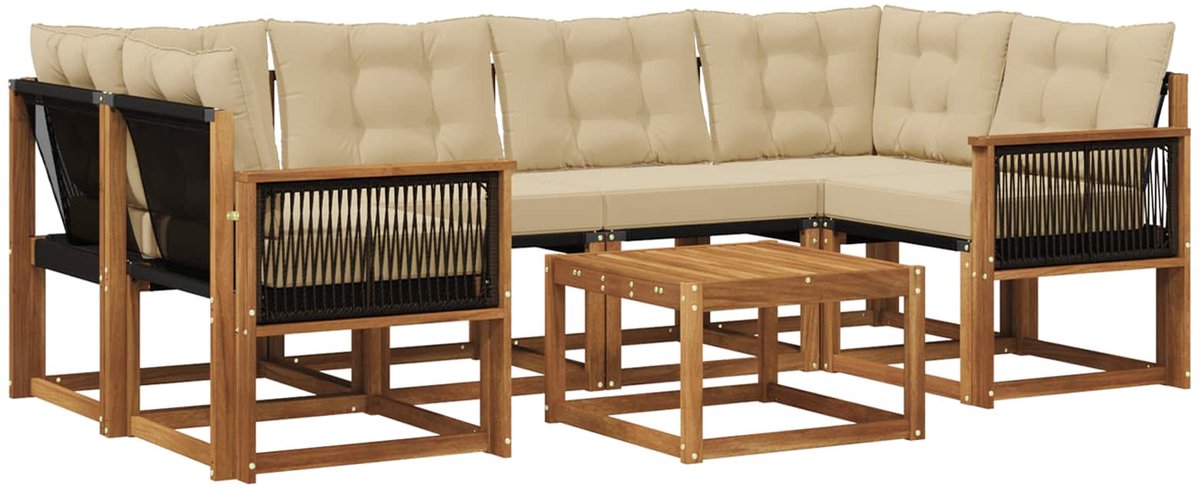 vidaXL Buiten - bank - set - 7 - st - 6-zits - Natuurlijk - en - Beige Natuurlijk en Beige