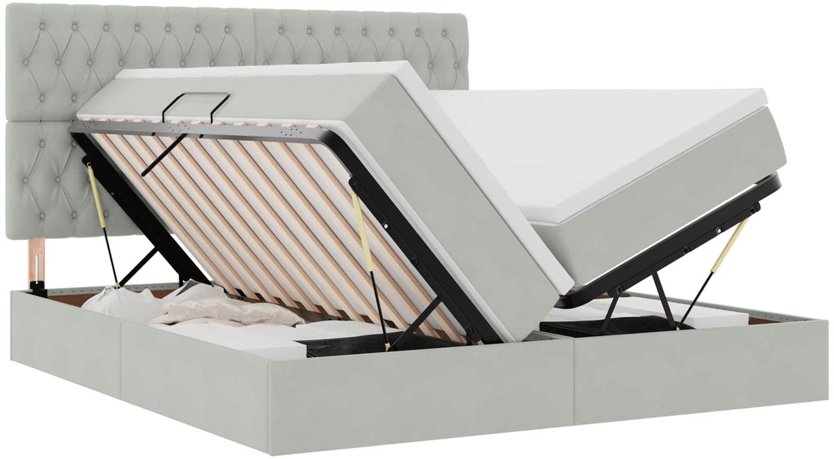 vidaXL LED - opbergbed - met - matras - Lichtgrijs - 180 - x - 200 - cm - Fluweel