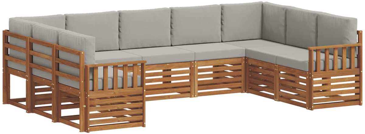 vidaXL Buiten - bank - set - 9 - st - 9-zits - Naturel - en - lichtgrijs Naturel en lichtgrijs