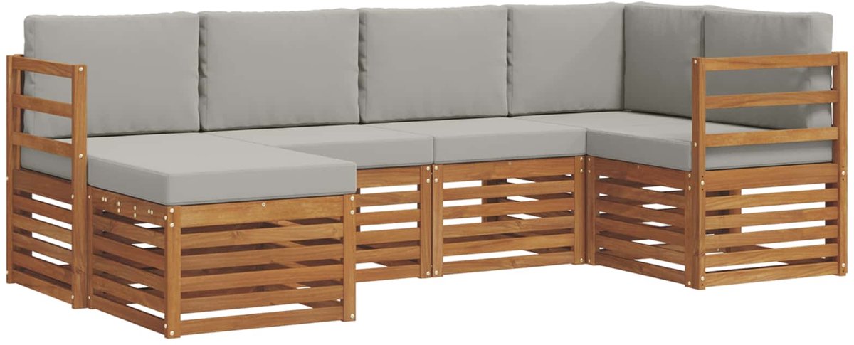 vidaXL Buiten - bank - set - 6 - st - 5-zits - Naturel - en - lichtgrijs Naturel en lichtgrijs