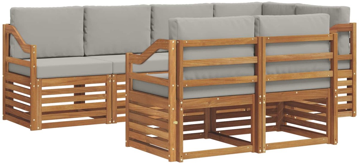 vidaXL Buiten - bank - set - 7 - st - 7-zits - Naturel - en - lichtgrijs Naturel en lichtgrijs