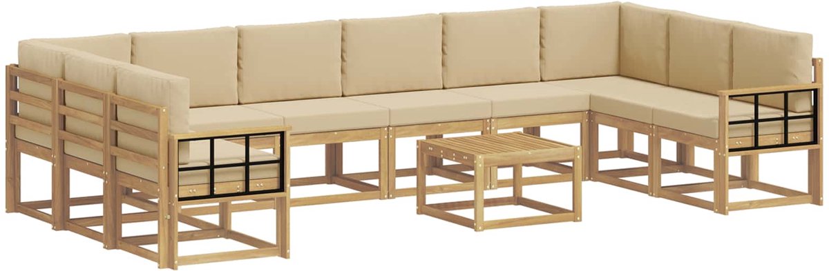 vidaXL Buiten - bank - set - 11 - st - 10-zits - Wit - en - Beige Wit en Beige