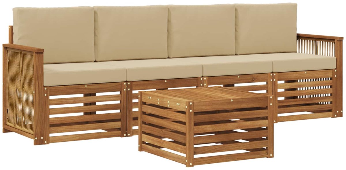 vidaXL Buiten - bank - set - 5 - st - 4-zits - Natuurlijk - en - Beige Natuurlijk en Beige