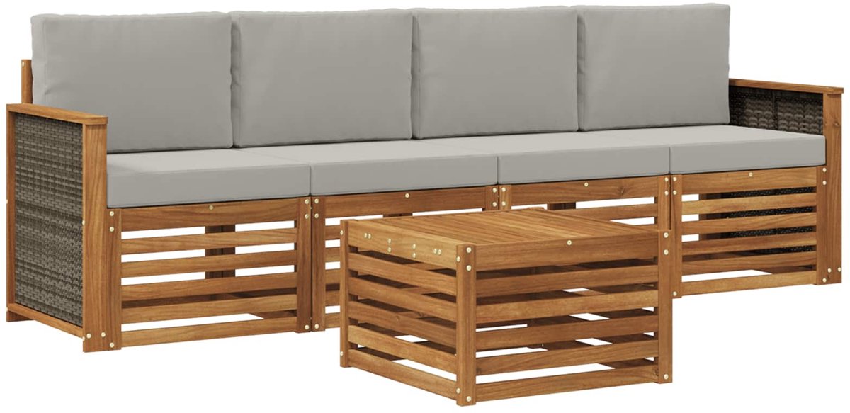 vidaXL Buiten - bank - set - 5 - st - 4-zits - Naturel - en - lichtgrijs Naturel en lichtgrijs