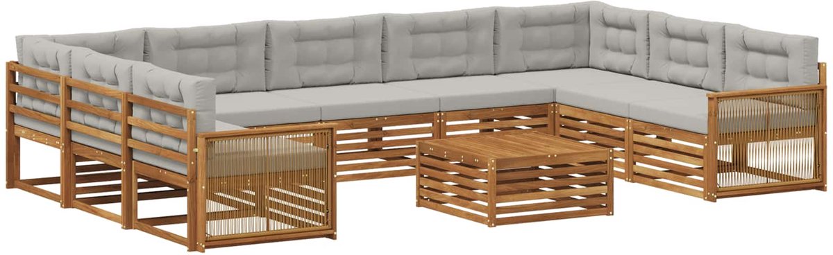 vidaXL Buiten - bank - set - 10 - st - 9-zits - Naturel - en - lichtgrijs Naturel en lichtgrijs