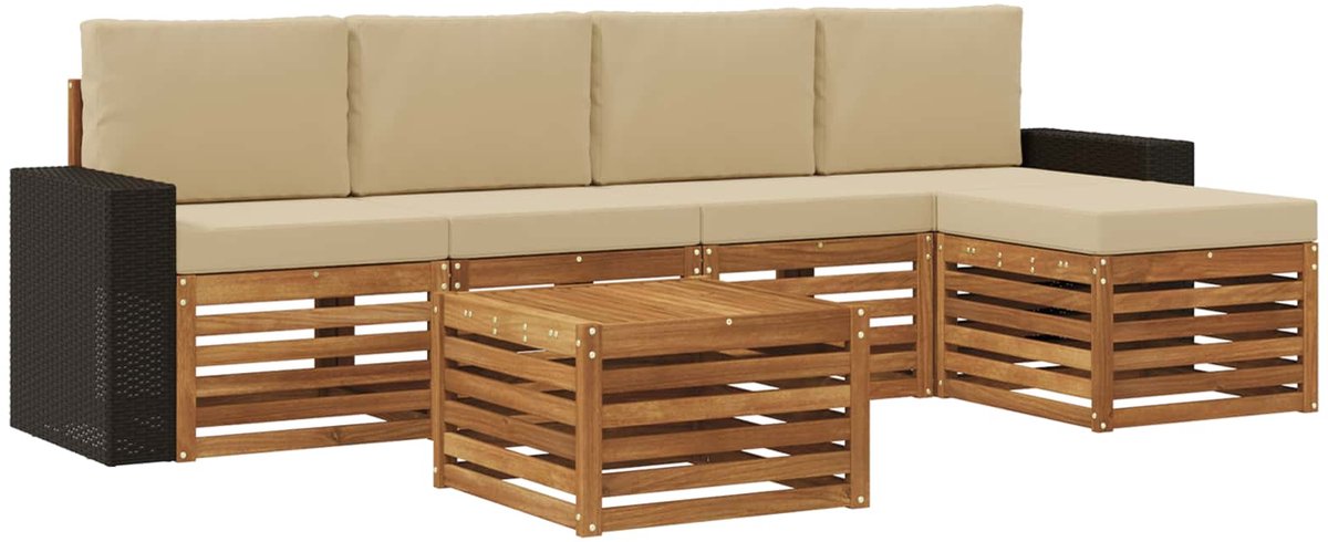 vidaXL Buiten - bank - set - 6 - st - Natuurlijk - en - Beige Natuurlijk en Beige