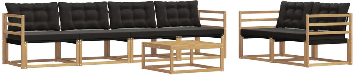 vidaXL Buiten - bank - set - 7 - st - 6-zits - Wit - en - zwart Wit en zwart
