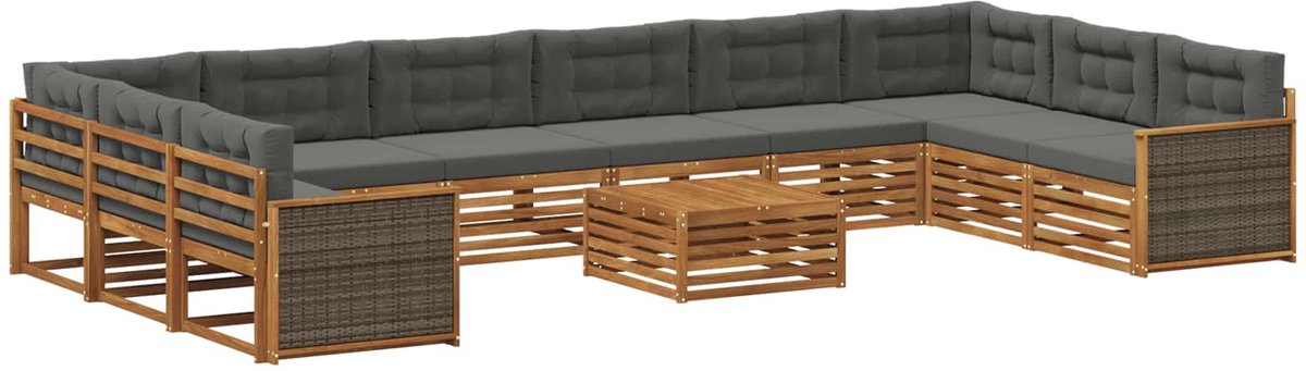 vidaXL Buiten - bank - set - 11 - st - 10-zits - Natuurlijk - en - Antraciet Natuurlijk en Antraciet