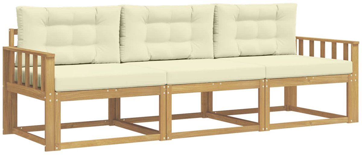 vidaXL Buiten - bank - set - 3 - st - Wit - en - crèmekleurig - Polyester Wit en crèmekleurig