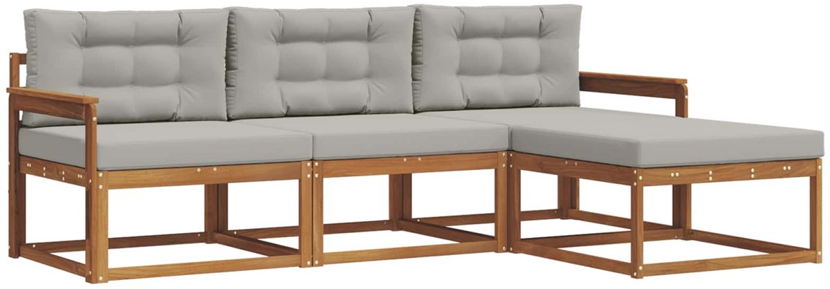 vidaXL Buiten - bank - set - 4 - st - 4-zits - Naturel - en - lichtgrijs Naturel en lichtgrijs