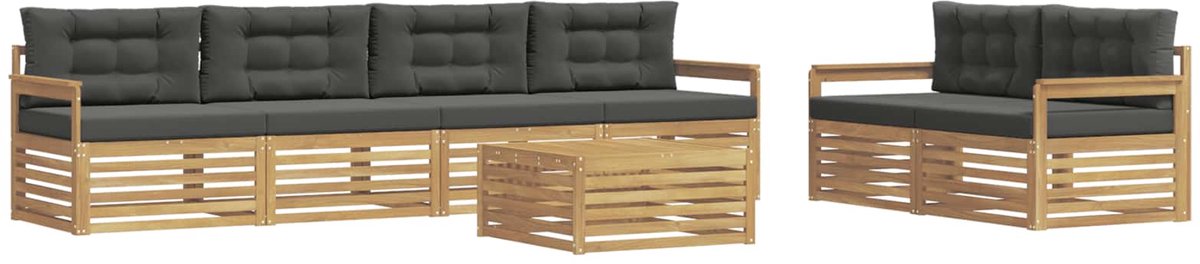 vidaXL Buiten - bank - set - 7 - st - 6-zits - Wit - en - antracietkleurig - Polyester Wit en antracietkleurig