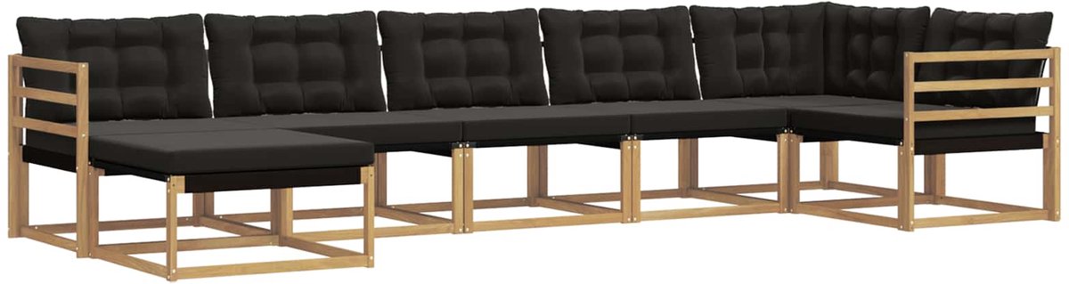 vidaXL Buiten - bank - set - 7 - st - 7-zits - Wit - en - zwart - Massief - Acacia - Hout Wit en zwart