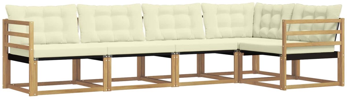 vidaXL Buiten - bank - set - 5 - st - Wit - en - crèmekleurig Wit en crèmekleurig
