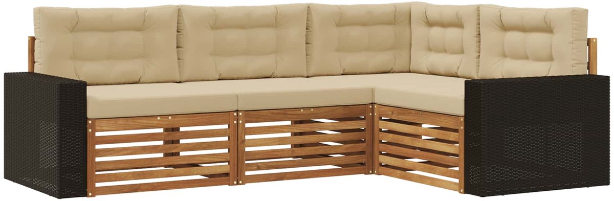 vidaXL Buiten - bank - set - 4 - st - 4-zits - Natuurlijk - en - Beige Natuurlijk en Beige